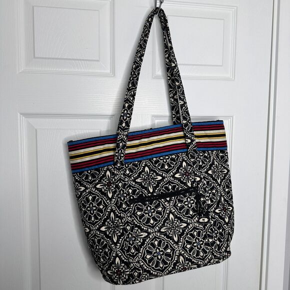 Vera Bradley Villager Tote Bag Barcelona Pattern Quilted Shoulder Bag 14x17x6 - Picture 3 of 6